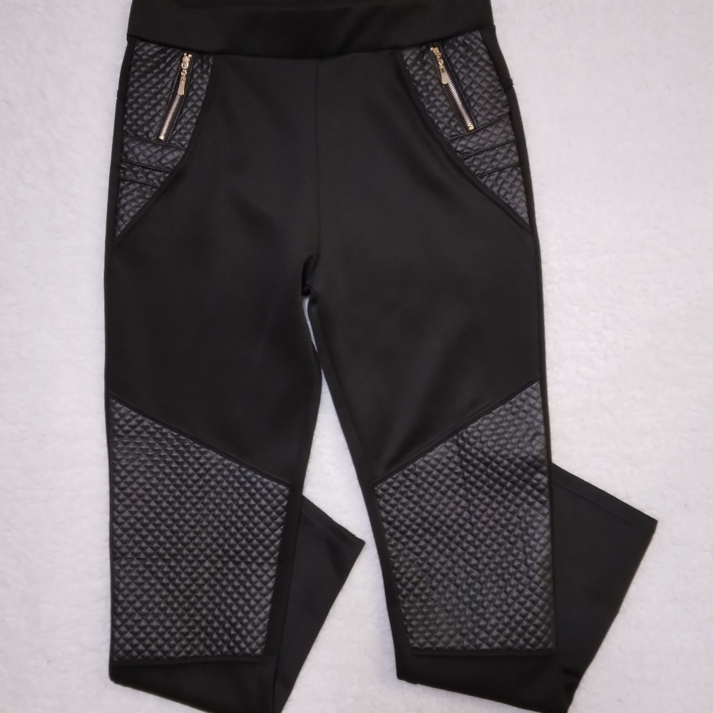 Bottom Sharp Women's Quilted Faux Black Leather Leggings size L/XL